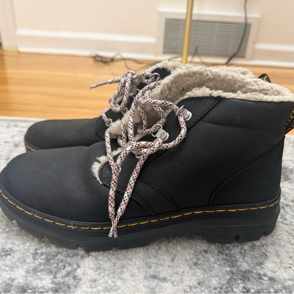 Dr. Martens Black Fur-Lined Boots with Patterned Laces